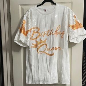 White Sequin Birthday Queen T-Shirt